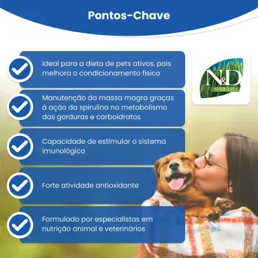 Racao N-D Spirulina Caes Adultos Medium e Maxi Cordeiro pontos chaves 9